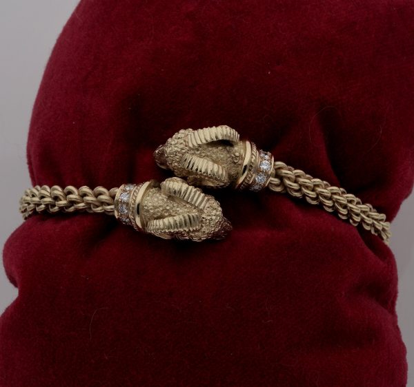 Vintage Etruscan Revival Style Rams Head Diamond Set Bangle