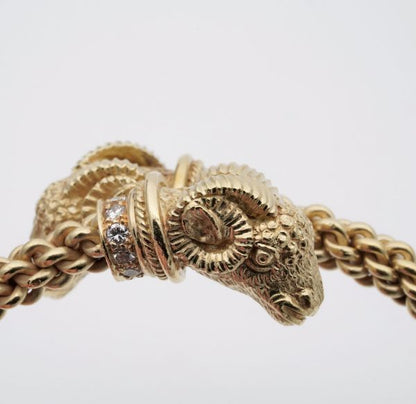 Vintage Etruscan Revival Style Rams Head Diamond Set Bangle