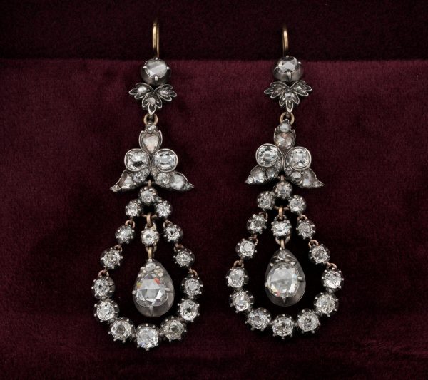 Antique Georgian 5.50ct Diamond Drop Earrings