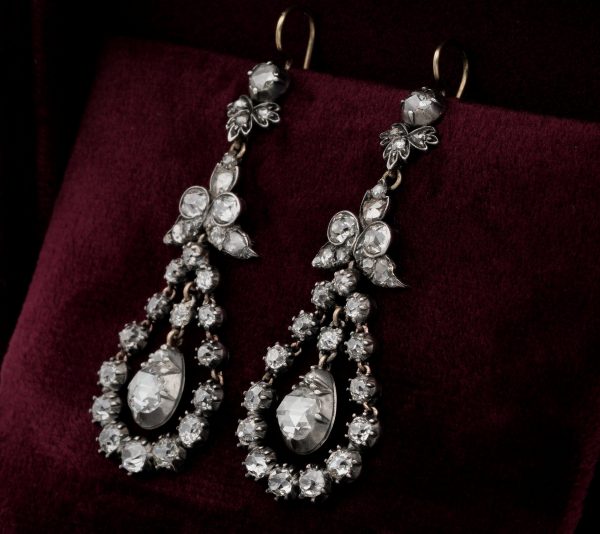 Antique Georgian 5.50ct Diamond Drop Earrings