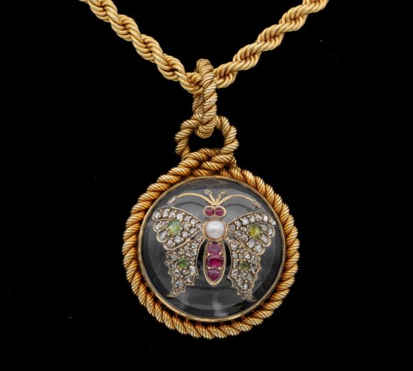 Antique Victorian French Rock Crystal Diamond Pearl Rare Locket Pendant