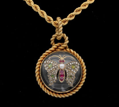 Antique Victorian French Rock Crystal Diamond Pearl Rare Locket Pendant