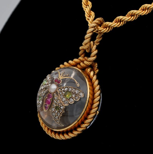 Antique Victorian French Rock Crystal Diamond Pearl Rare Locket Pendant