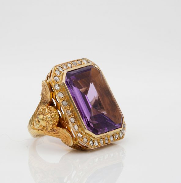 Rare and Imposing Antique Victorian Amethyst and Diamond Angel Bishop Ring