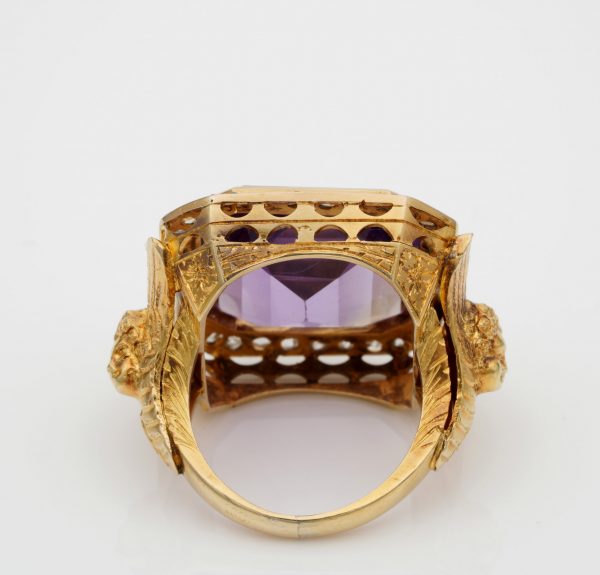 Rare and Imposing Antique Victorian Amethyst and Diamond Angel Bishop Ring