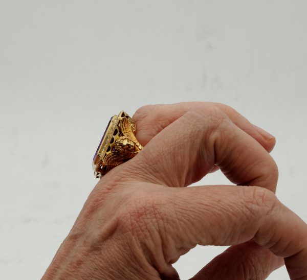 Rare and Imposing Antique Victorian Amethyst and Diamond Angel Bishop Ring