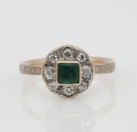 Antique Georgian Emerald Diamond Memorial 18ct Gold Ring, Circa 1770