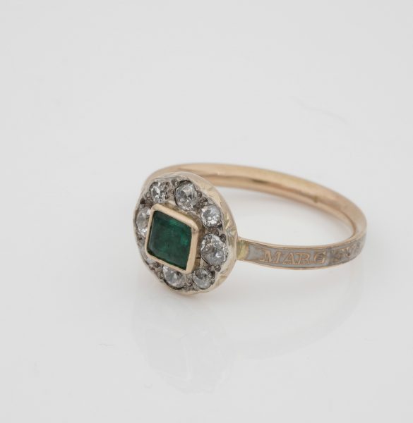 Antique Georgian Emerald Diamond Memorial 18ct Gold Ring, Circa 1770