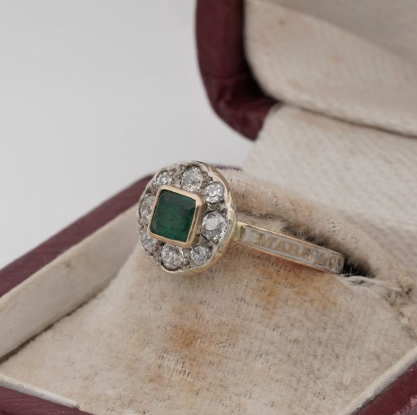Antique Georgian Emerald Diamond Memorial 18ct Gold Ring, Circa 1770