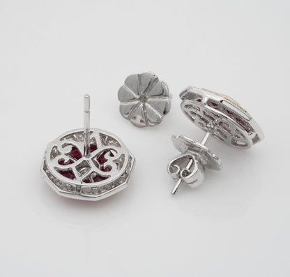 Art Deco Style 1.40ct Natural Ruby and Diamond Target Stud Earrings