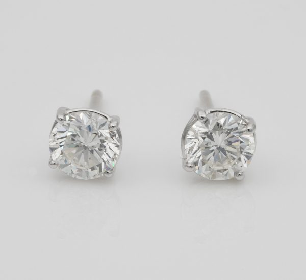 1.65ct Round Brilliant Cut Diamond Stud Earrings, IGN Certified