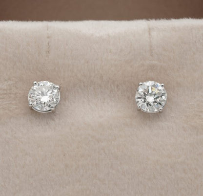 1.65ct Round Brilliant Cut Diamond Stud Earrings, IGN Certified
