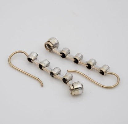 Antique Victorian 1.10ct Old Mine Cut Diamond Bar Line Drop Earrings