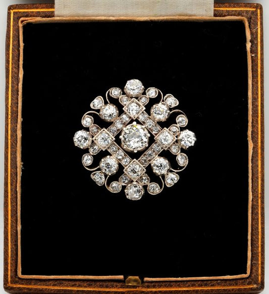 Antique Victorian 4ct Old Mine Cut Diamond Pendant Brooch