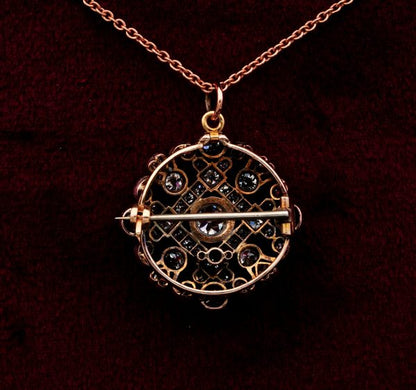 Antique Victorian 4ct Old Mine Cut Diamond Pendant Brooch