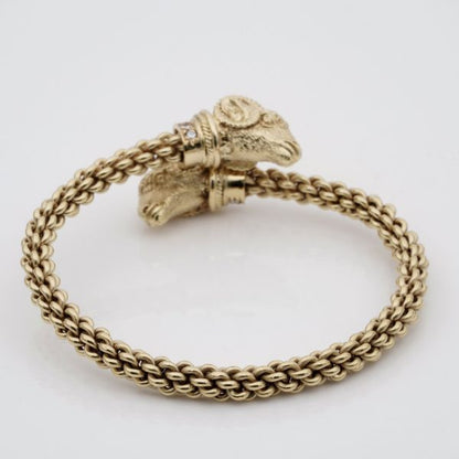 Vintage Etruscan Revival Style Rams Head Diamond Set Bangle
