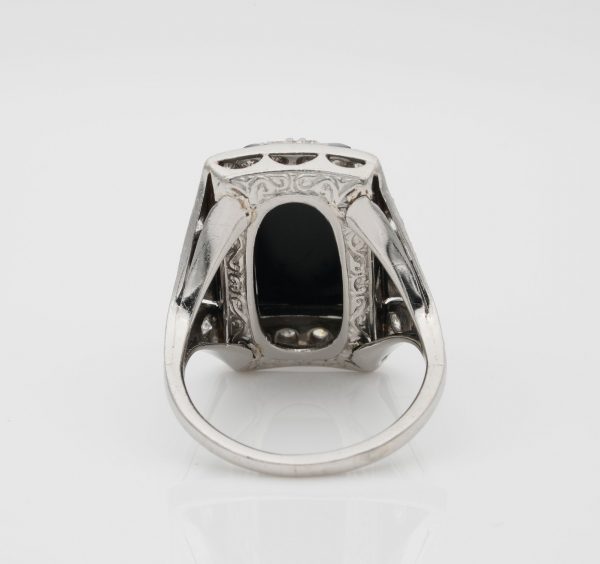 Vintage Art Deco Black Onyx Diamond Platinum Cocktail Ring