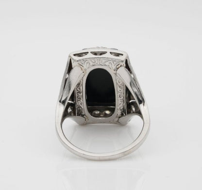 Vintage Art Deco Black Onyx Diamond Platinum Cocktail Ring