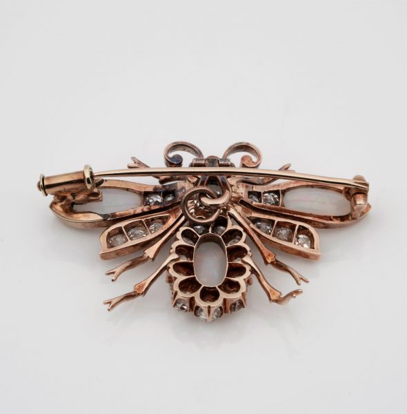 Antique Victorian Opal and Diamond Bee Brooch Pendant