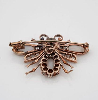 Antique Victorian Opal and Diamond Bee Brooch Pendant