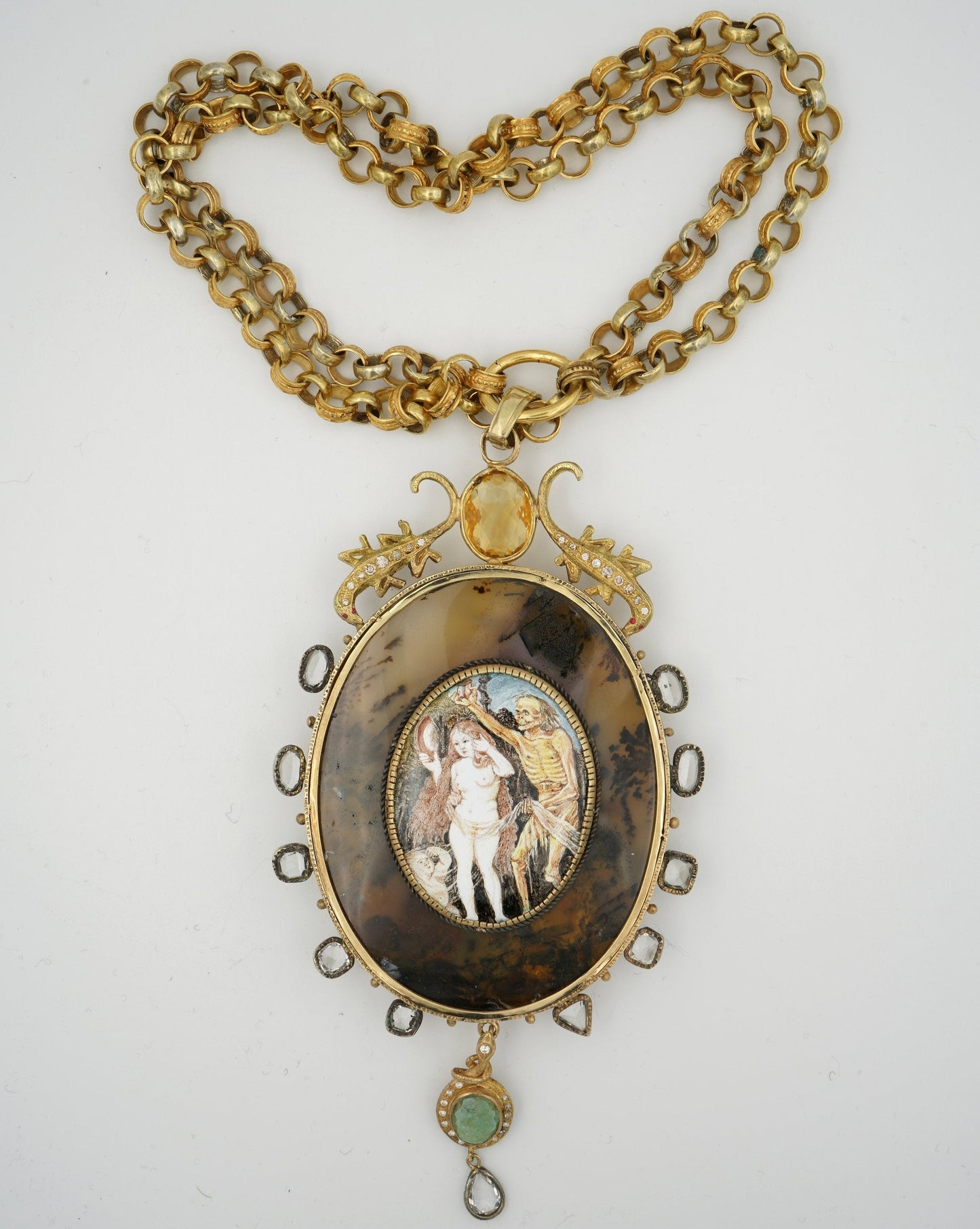 TO REMAIN IN PRIVATE Vintage Attilio Codognato Memento Mori Double Face Medallion and Chain