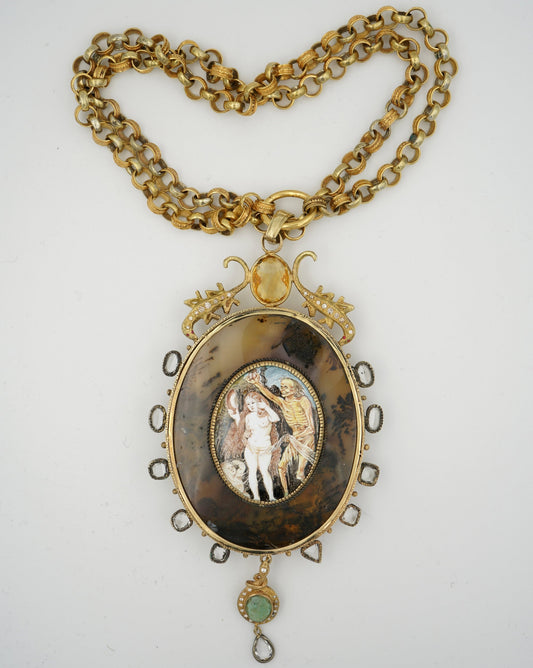 TO REMAIN IN PRIVATE Vintage Attilio Codognato Memento Mori Double Face Medallion and Chain