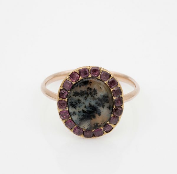 Antique Georgian Dendritic Agate and Garnet Cluster Ring