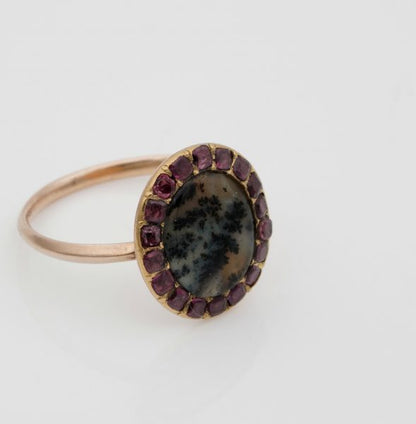 Antique Georgian Dendritic Agate and Garnet Cluster Ring