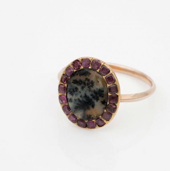 Antique Georgian Dendritic Agate and Garnet Cluster Ring