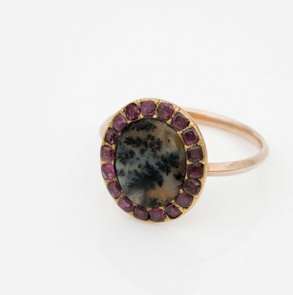 Antique Georgian Dendritic Agate and Garnet Cluster Ring