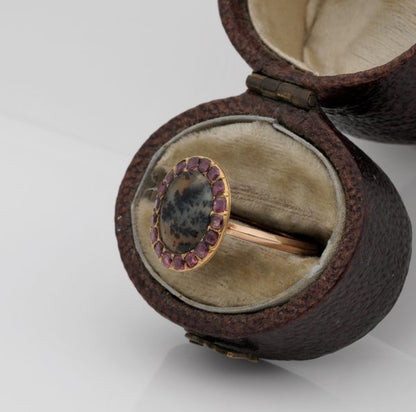 Antique Georgian Dendritic Agate and Garnet Cluster Ring