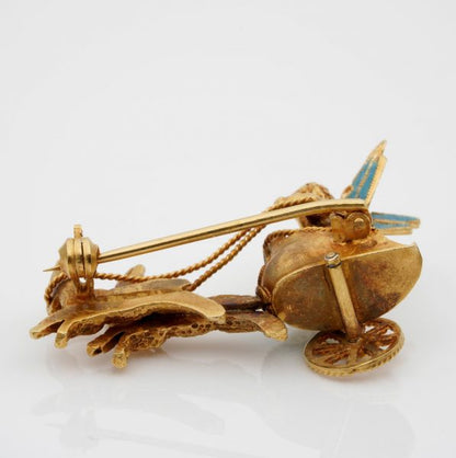 Vintage Italian Cherub on a Chariot 18ct Gold Brooch