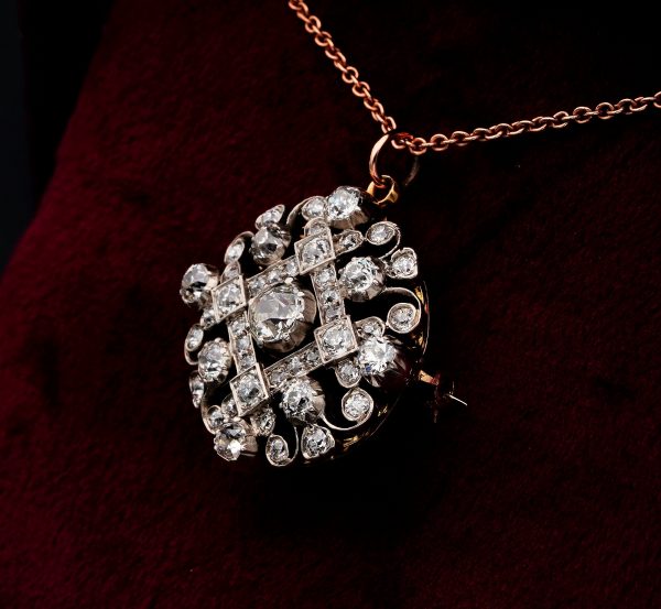 Antique Victorian 4ct Old Mine Cut Diamond Pendant Brooch