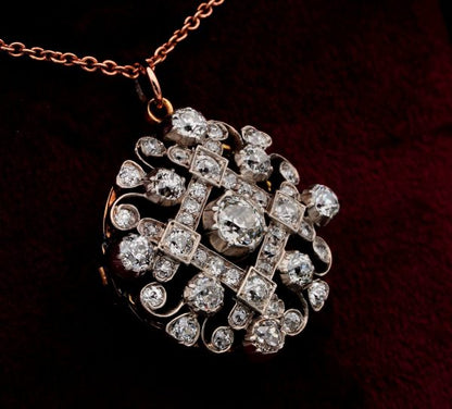 Antique Victorian 4ct Old Mine Cut Diamond Pendant Brooch