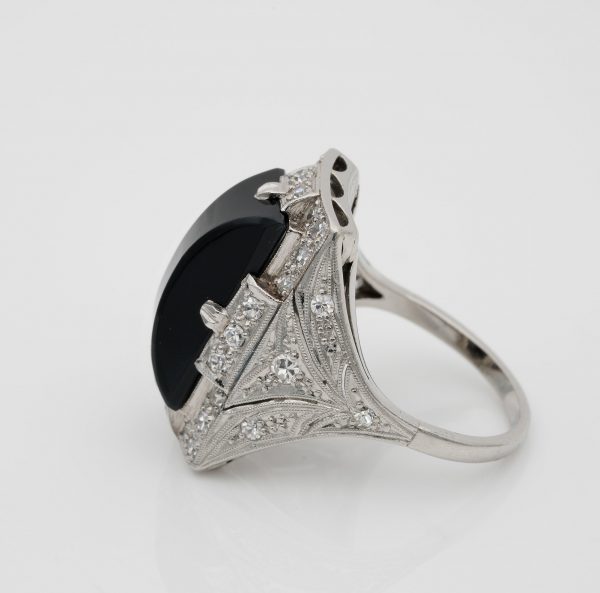 Vintage Art Deco Black Onyx Diamond Platinum Cocktail Ring