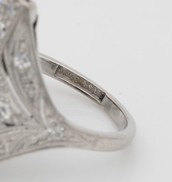 Vintage Art Deco Black Onyx Diamond Platinum Cocktail Ring