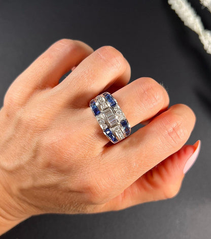 Vintage 1940’s Platinum Sapphire & Diamond Cocktail Ring