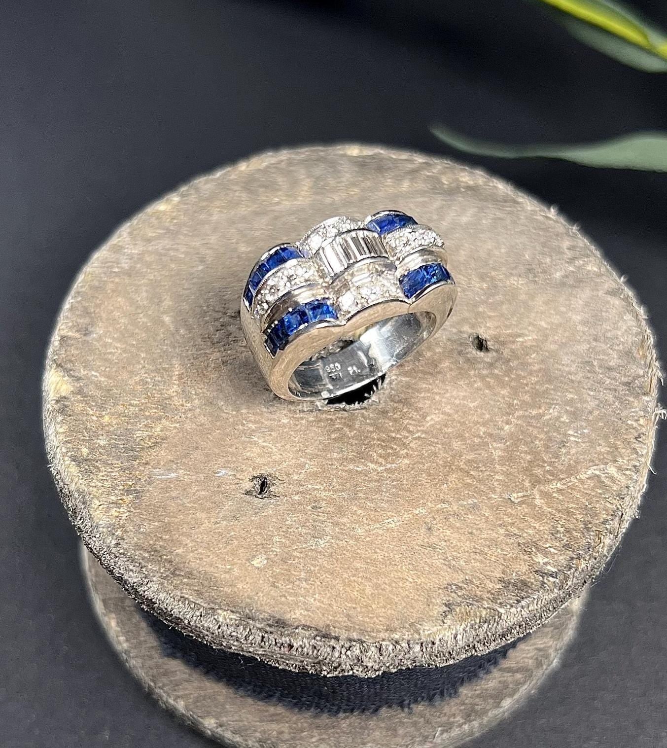 Vintage 1940’s Platinum Sapphire & Diamond Cocktail Ring