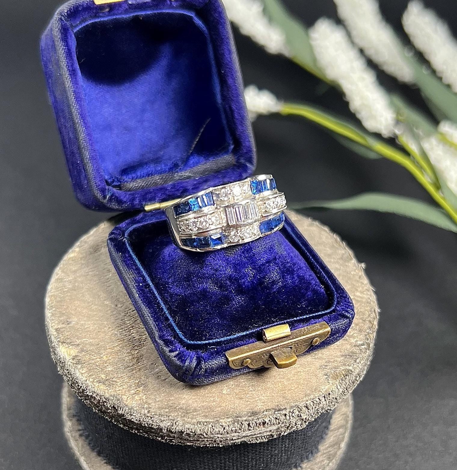 Vintage 1940’s Platinum Sapphire & Diamond Cocktail Ring