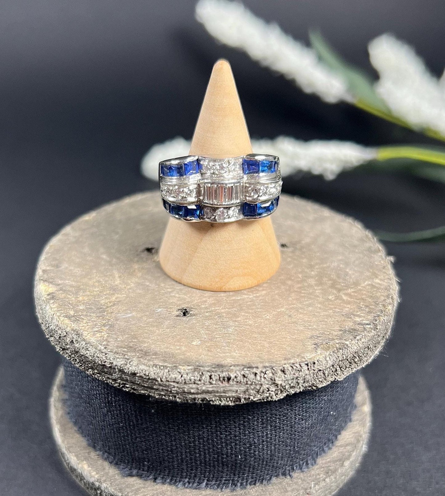 Vintage 1940’s Platinum Sapphire & Diamond Cocktail Ring