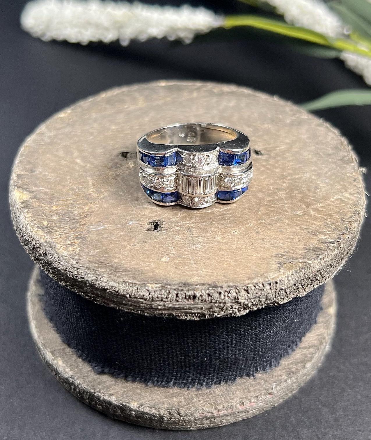 Vintage 1940’s Platinum Sapphire & Diamond Cocktail Ring