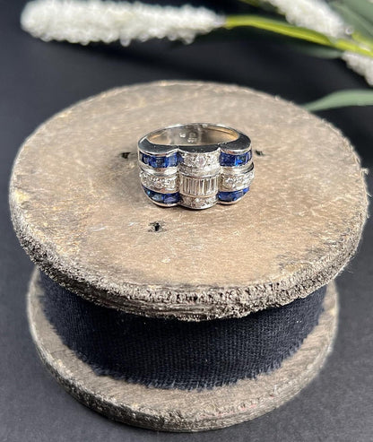 Vintage 1940’s Platinum Sapphire & Diamond Cocktail Ring