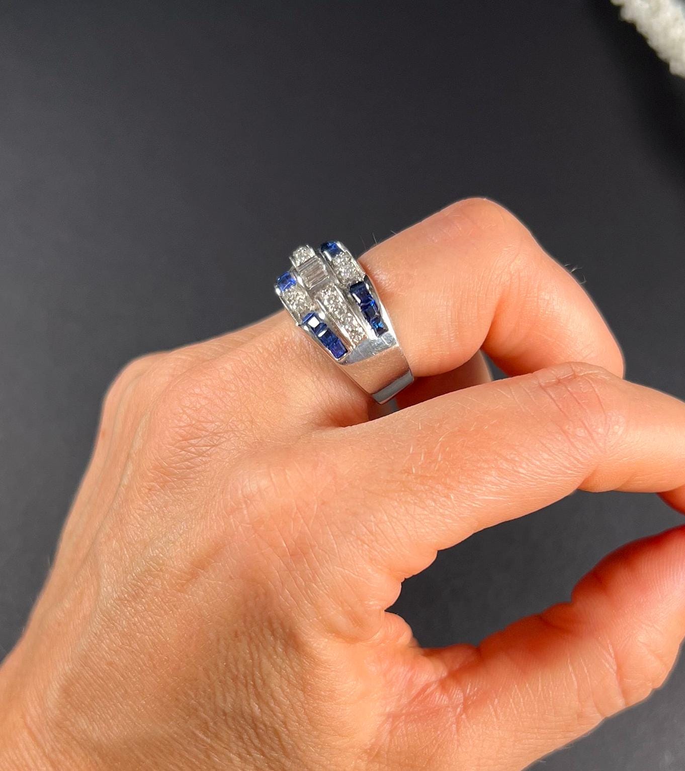 Vintage 1940’s Platinum Sapphire & Diamond Cocktail Ring