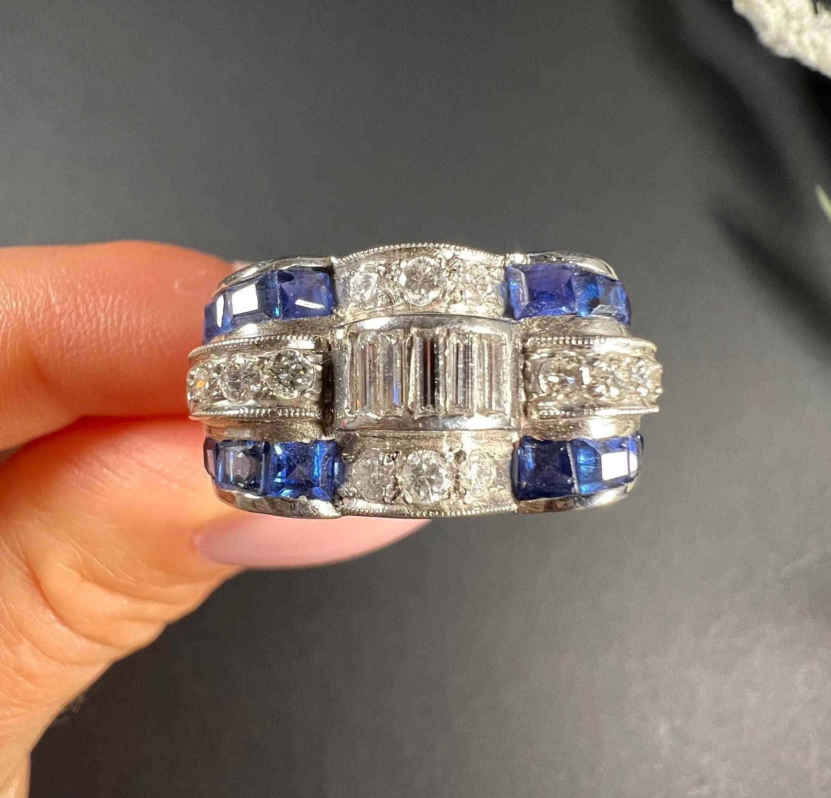 Vintage 1940’s Platinum Sapphire & Diamond Cocktail Ring