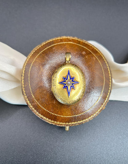 Victorian Pearl And Enamel Oval Locket Pendant In 15 Carat Yellow Gold