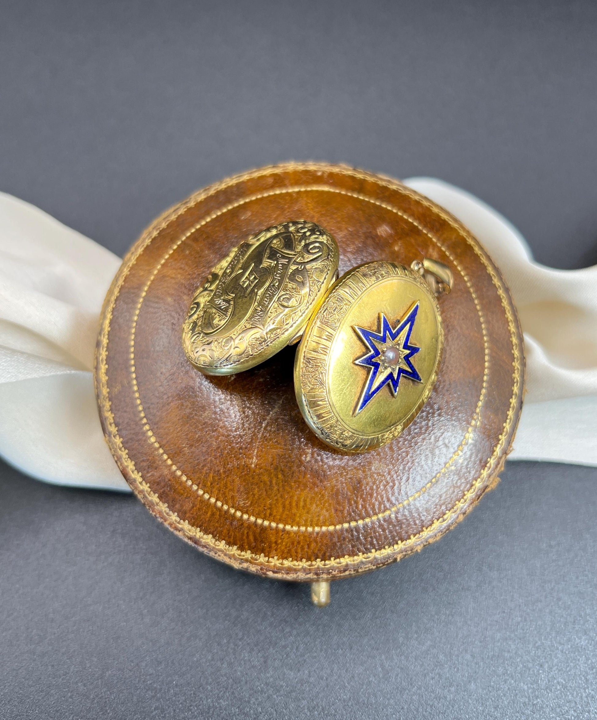 Victorian Pearl And Enamel Oval Locket Pendant In 15 Carat Yellow Gold