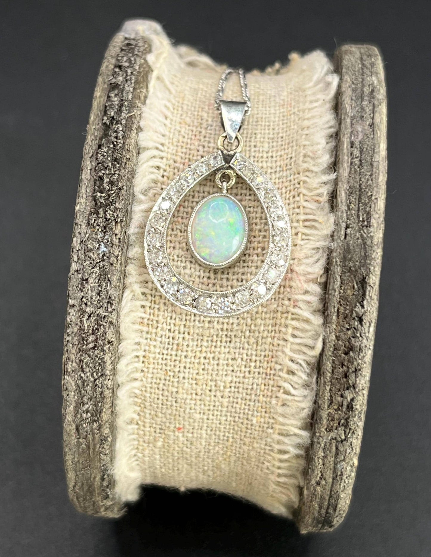 Antique 18 Carat White Gold Edwardian Opal And Diamond Pendant