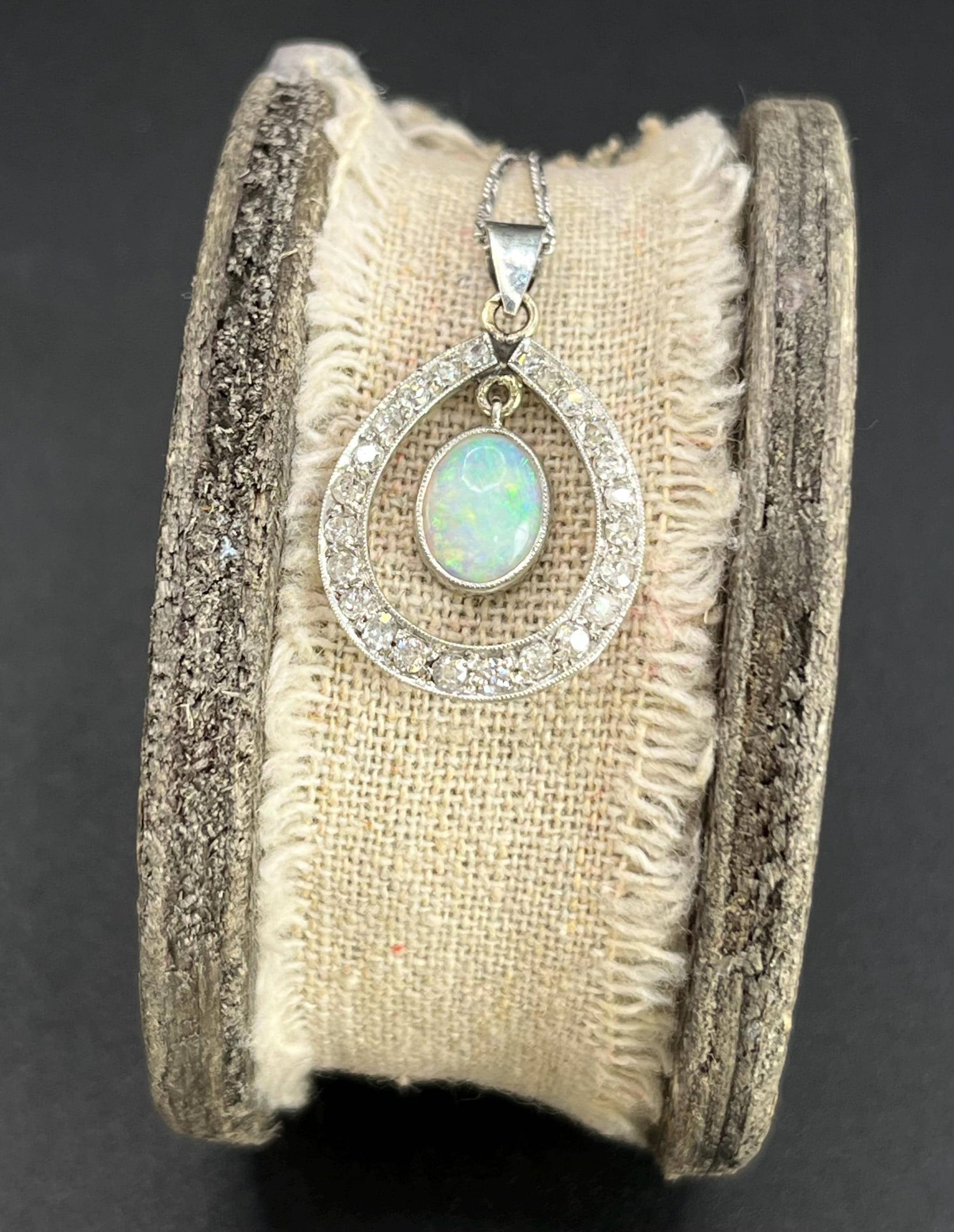 Antique 18 Carat White Gold Edwardian Opal And Diamond Pendant