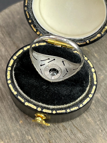 Antique 14 ct white gold, 1920's Art Deco Diamond Bombe Engagement Ring