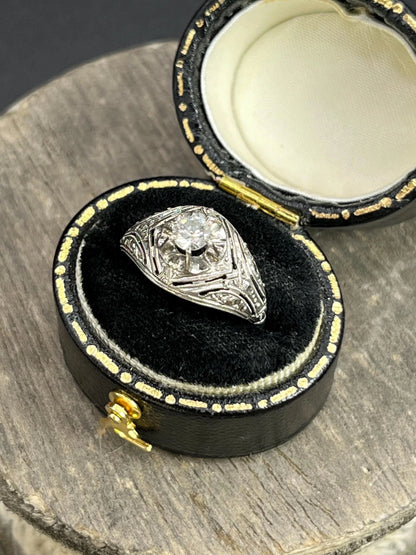 Antique 14 ct white gold, 1920's Art Deco Diamond Bombe Engagement Ring